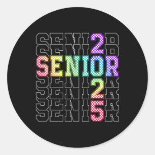 Sticker Rond Cute Senior Cl De 2025 À damiers Senior 25 Graduat