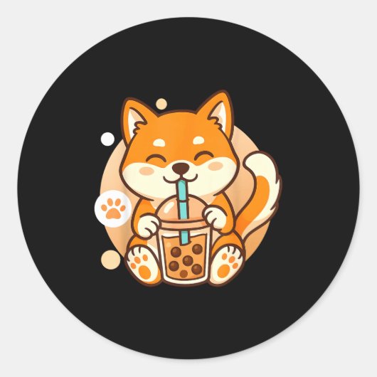 Sticker Rond Cute Shiba Inu Dog Bubble Boba Tea Anime Kawaii Ne (Devant)