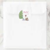 Sticker Rond Cute Siamese Cat with Tuna Joyful Christmas  (Sac)