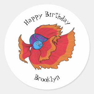 Sticker Rond Cute Siamese combat poisson betta dessin