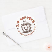 Sticker Rond Cute Sip Happens Coffee Theme (Enveloppe)