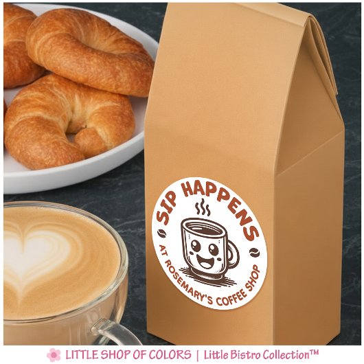 Sticker Rond Cute Sip Happens Coffee Theme
