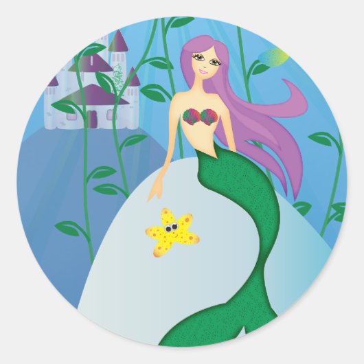 Sticker Rond Cute sirène (Devant)