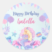 Sticker Rond Cute Sirène Arc-en-ciel Aquarelle fête d'anniversa (Devant)