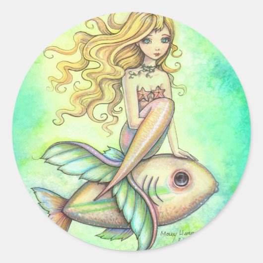 Sticker Rond Cute Sirène et Imaginaire de poisson (Devant)