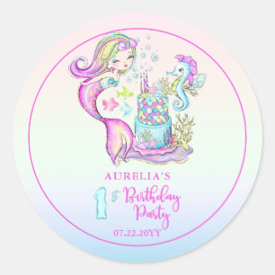 Sticker Rond Cute sirène   Sea Girl's 1st Birthday Party