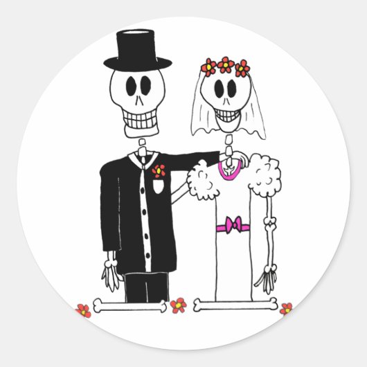 Sticker Rond Cute Skeleton mariée et chambre en Mariage Photo (Devant)
