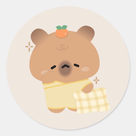 Sticker Rond Cute Sleepy Capybara (Devant)