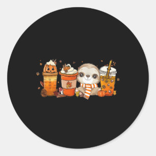 Sticker Rond Cute Sloth Citrouille Spice Coffee Latte Automne