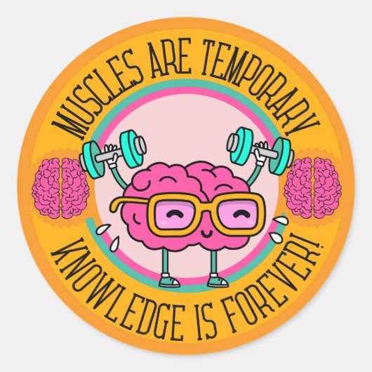Sticker Rond Cute Smart Pink Brain Knowledge Is Forever  (Devant)