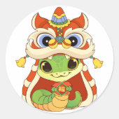Sticker Rond Cute Snake en Lion Danser avec "Fu" (Devant)