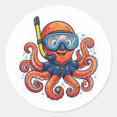 Sticker Rond Cute Snorkeling Octopus - Ocean Explorer (Devant)