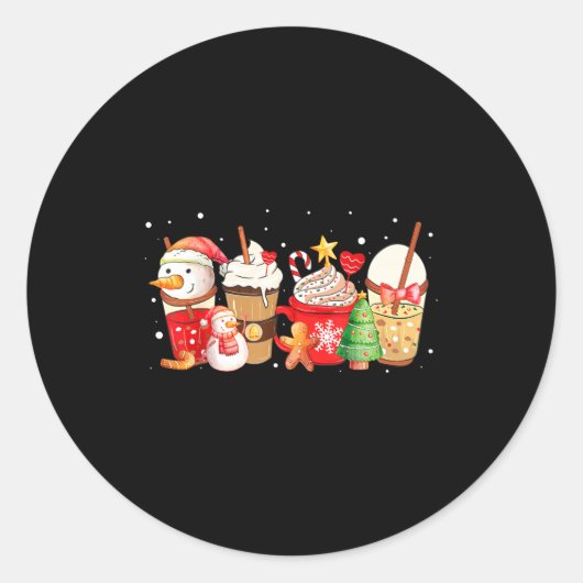 Sticker Rond Cute Snowman Coffee Lover Latte Gingerbread Funny  (Devant)