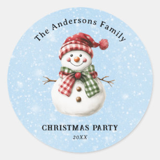 Sticker Rond Cute Snowman Merry Christmas Family Party Custom