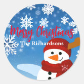 Sticker Rond Cute Snowman Winter Wonderland Joyeux Noël (Devant)