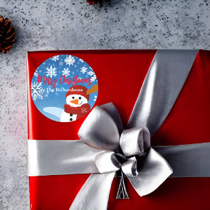 Sticker Rond Cute Snowman Winter Wonderland Joyeux Noël
