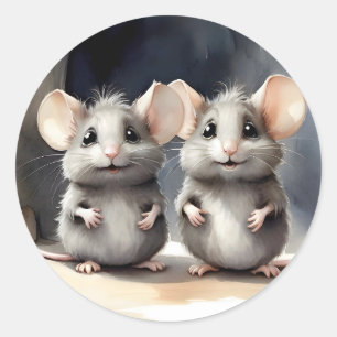Sticker Rond Cute souris souris Meilleur Pals Amis Buddies Port