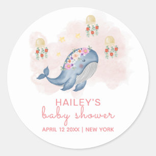 Sticker Rond Cute Sous Le Baby shower Floral Voir Baleine Douce