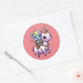 Sticker Rond Cute Space Alien équitation licorn drôle UFO (Enveloppe)