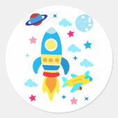 Sticker Rond Cute Spacecraft Rocket Ships Pattern (Devant)