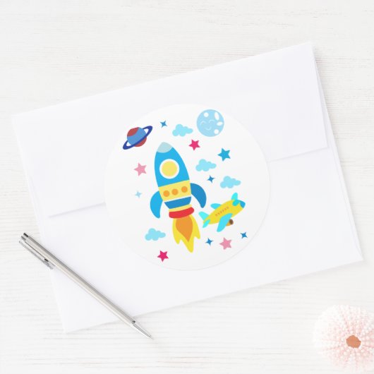 Sticker Rond Cute Spacecraft Rocket Ships Pattern (Enveloppe)