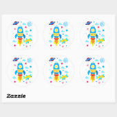Sticker Rond Cute Spacecraft Rocket Ships Pattern (Feuille)