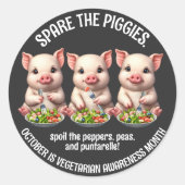 Sticker Rond Cute Spare Piggies Manger Salades (Devant)
