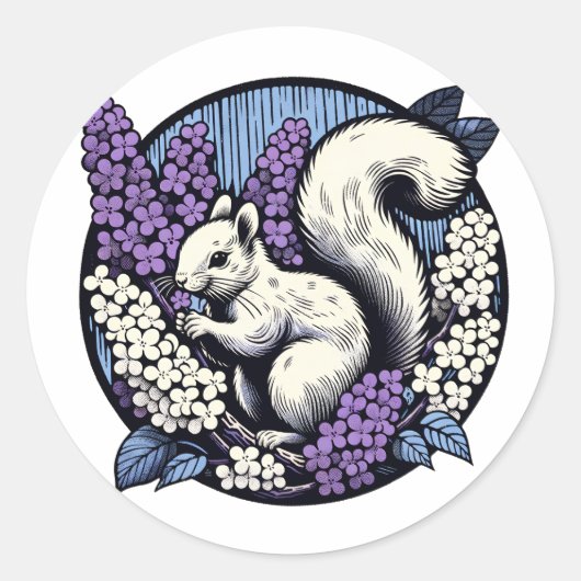 Sticker Rond Cute Squirrel Art Nature Amateurs d'écureuils flor (Devant)