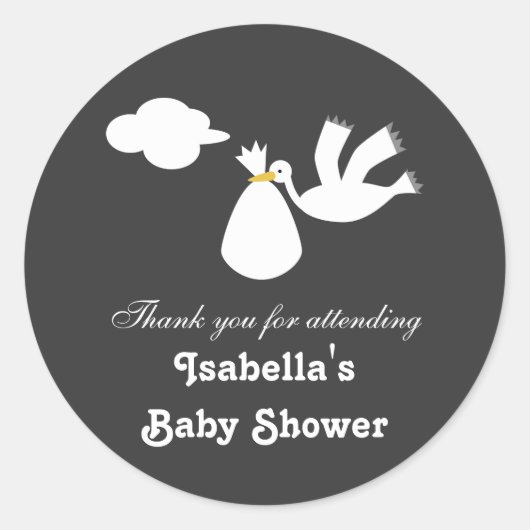 Sticker Rond Cute Stork Carré Baby shower gris blanc (Devant)