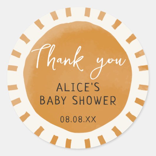 Sticker Rond Cute Sunshine Boho Baby shower Merci (Devant)
