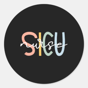 Sticker Rond Cute Surgical Icu Nurse Sicu Team Co. Blac féminin