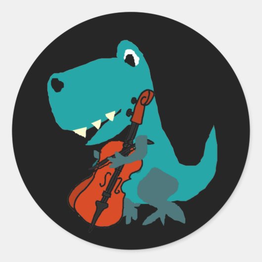 Sticker Rond Cute T-rex Dinosaur Jouer Musique Cello (Devant)