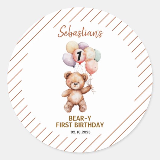 Sticker Rond Cute Teddy Bear 1st Birthday | Sweet Bear  (Devant)