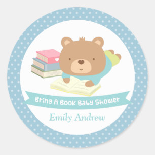 Sticker Rond Cute Teddy Bear apporte un Baby shower de livre