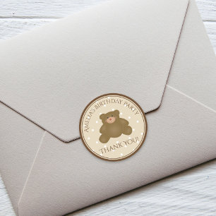 Sticker Rond Cute Teddy Bear Cub Baby Premier anniversaire Merc