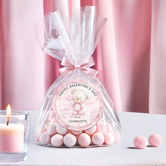 Sticker Rond Cute Teddy Bear | Heart Pop Happy Valentines Day