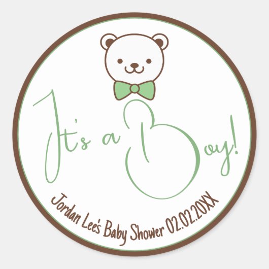 Sticker Rond Cute Teddy Bear Nostalgale Brown Baby shower Turqu (Devant)