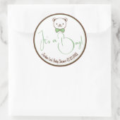 Sticker Rond Cute Teddy Bear Nostalgale Brown Baby shower Turqu (Sac)