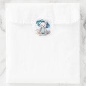 Sticker Rond Cute Teddy Bear With Umbrella Boy Baby Shower (Sac)