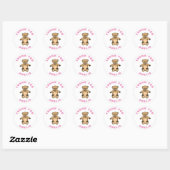 Sticker Rond Cute Teddy Ours rose Anniversaire de enfant Merci (Feuille)