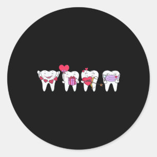 Sticker Rond Cute Teeth Coeur Valentines Dental Hygienist Denti