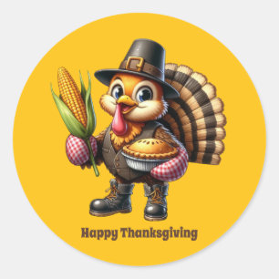 Sticker Rond Cute Thanksgiving dinde personnalisable