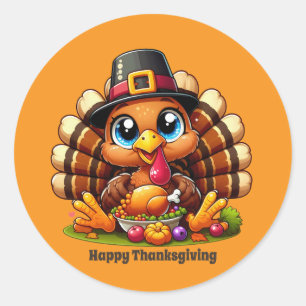 Sticker Rond Cute Thanksgiving dinde personnalisable