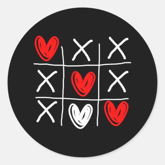 Sticker Rond Cute Tic Tac Toe Hearts Valentines Day (Devant)