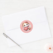 Sticker Rond Cute Tiger Chat Red Heart Heureuse Sainte-Valentin (Enveloppe)