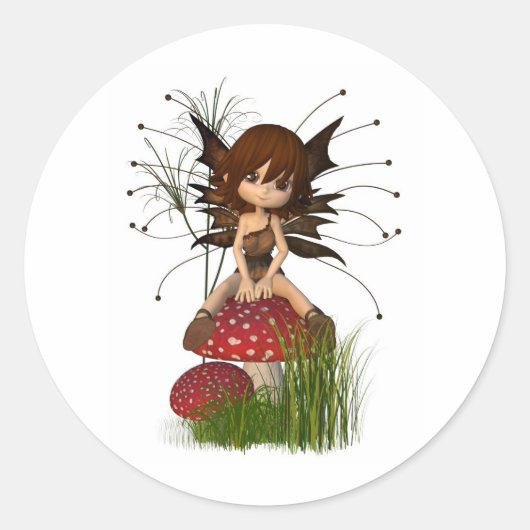 Sticker Rond Cute Toon Fée d'automne et Toadstool (Devant)