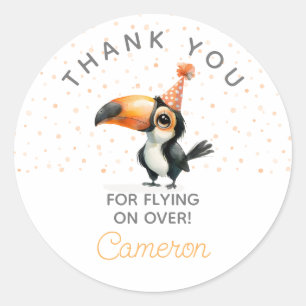 Sticker Rond Cute Toucan, orange, fête d'anniversaire pour enfa