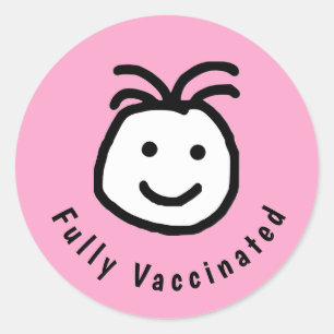 Sticker Rond Cute Tour Happy Face Entièrement Vacciné Rose