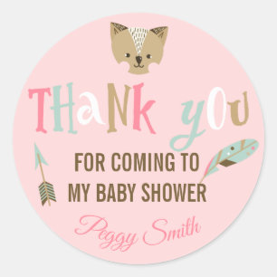 Sticker Rond Cute Tribal Animaux Fille Baby shower Merci