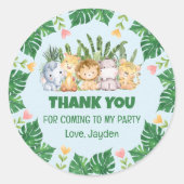 Sticker Rond Cute Tropical Jungle Safari Merci animal (Devant)